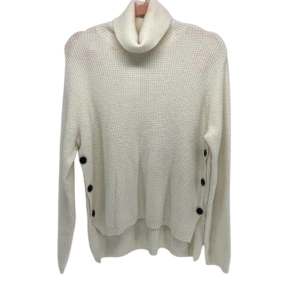 1 State White Waffle Turtleneck Button Sweater XS - Picture 2 of 4